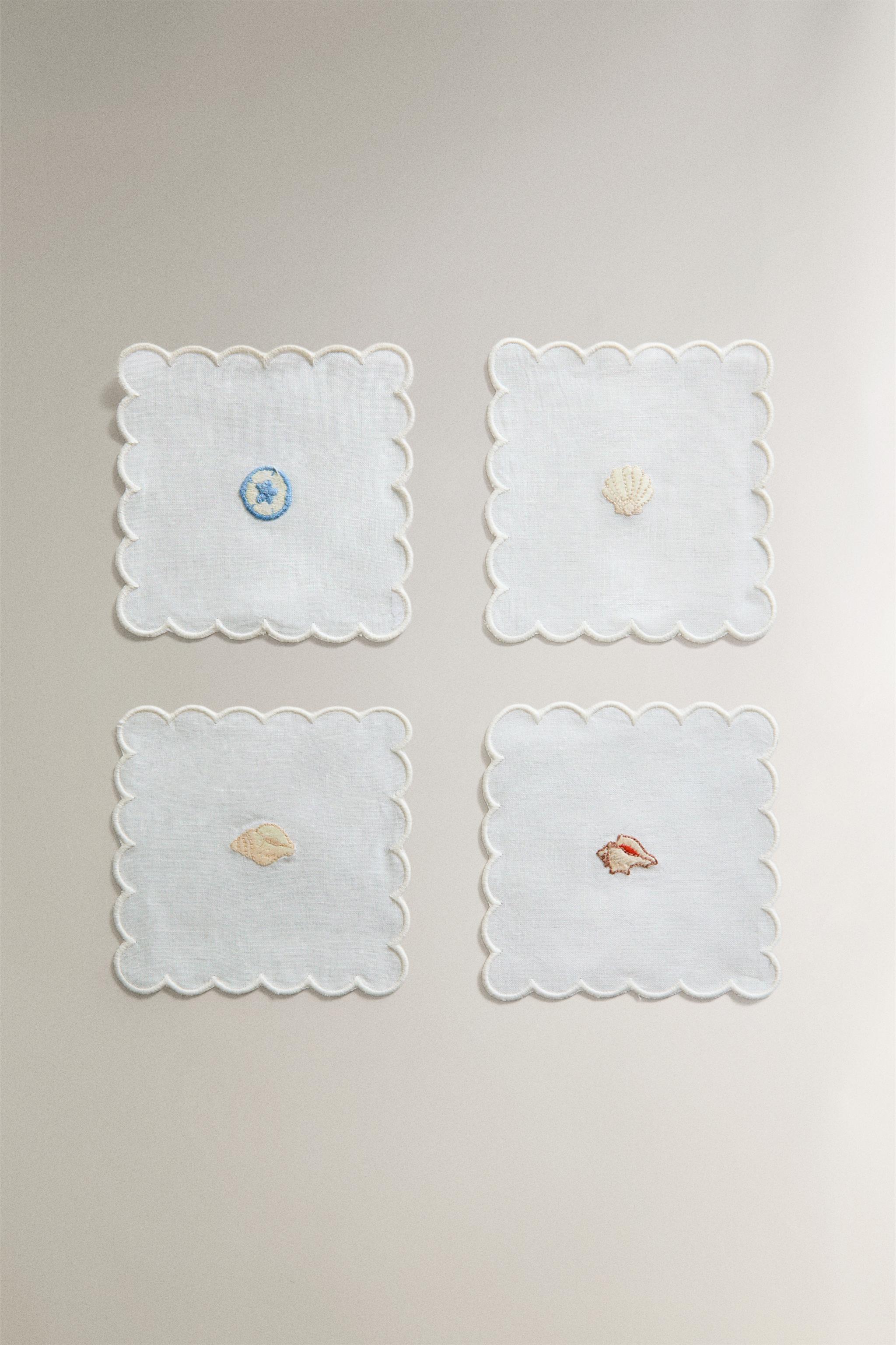 LOT DE 4 DESSOUS DE VERRE EN RAMIE COQUILLAGES